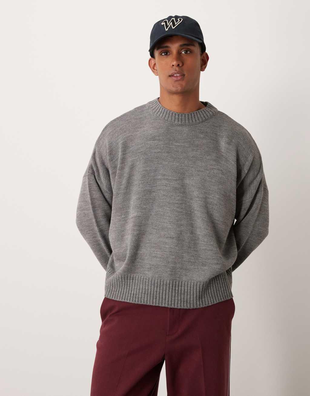 ASOS DESIGN super oversized boxy fit knitted sweater in gray heather Product Image