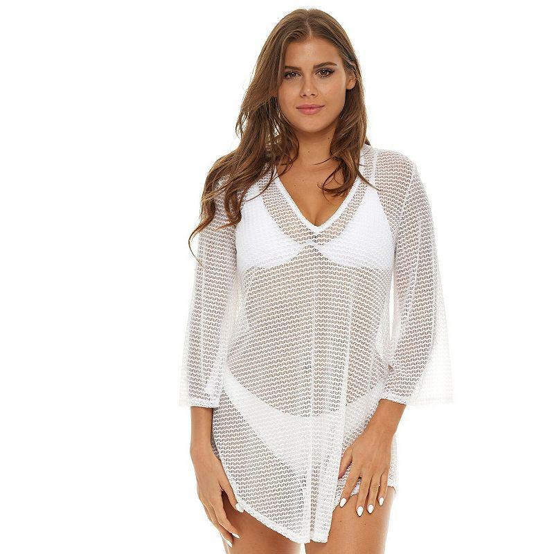 Womens Jordan Taylor Bell-Sleeve Swim Cover-Up Tunic Black Product Image