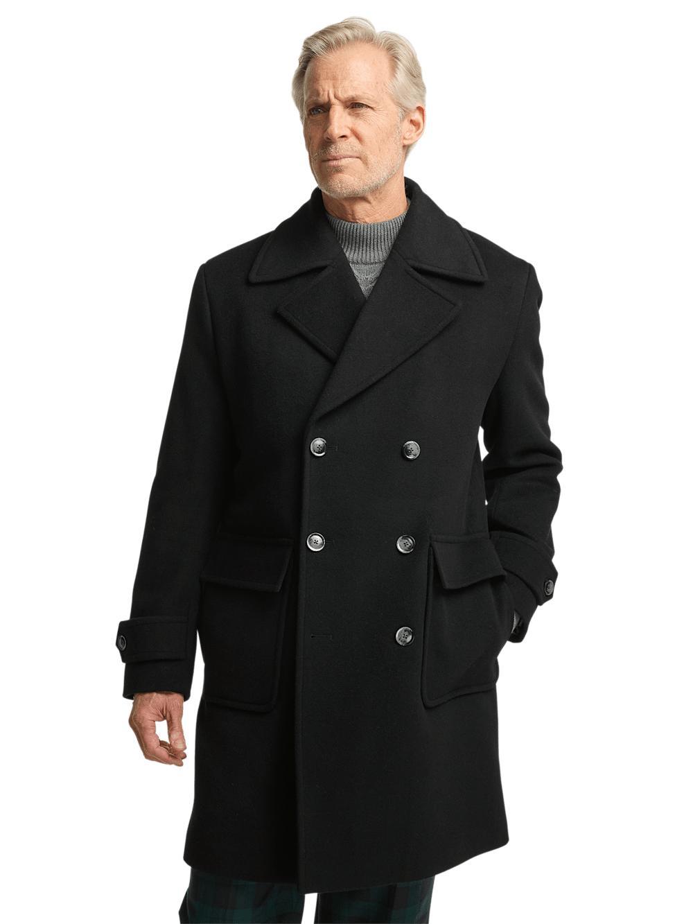 Wool Double Breasted Topcoat - Black Product Image