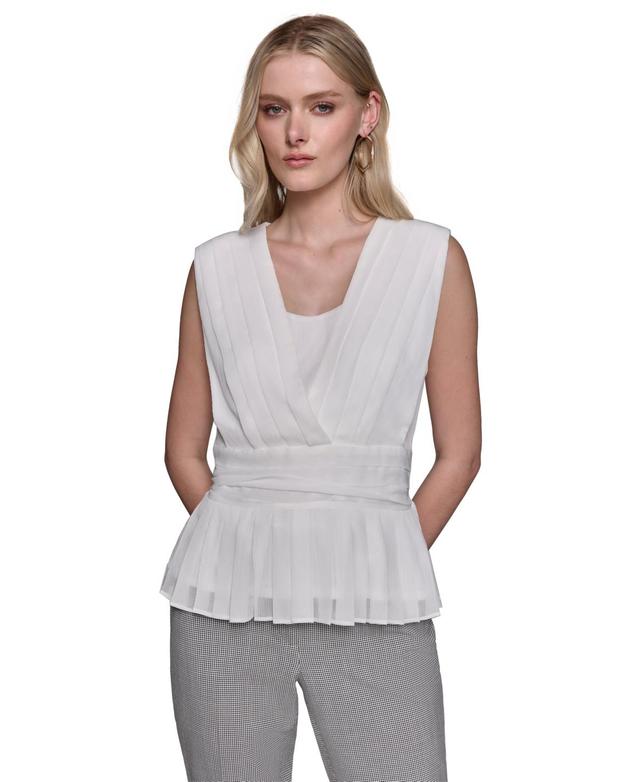 Karl Lagerfeld Womens Pleated Peplum Sleeveless Top Product Image