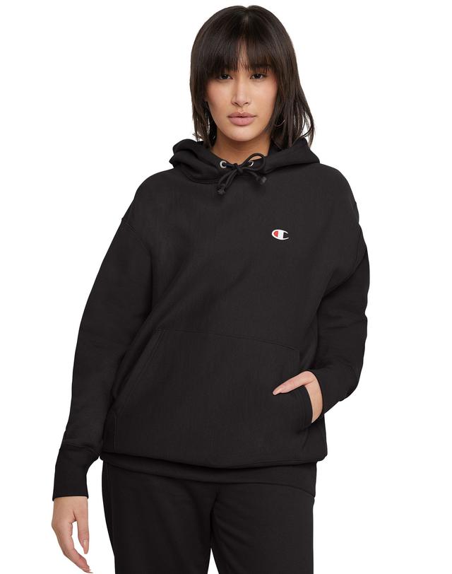 Womens Champion Reverse Weave Oversized Hoodie, C logo Black XS Product Image