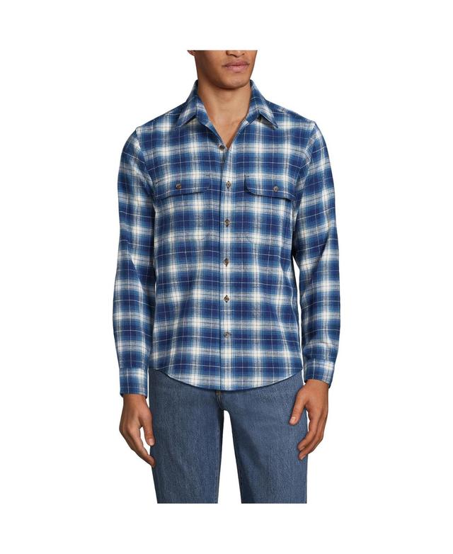 Lands End Mens Long Sleeve Woven Waffle Work Shirt - Evening blue Product Image