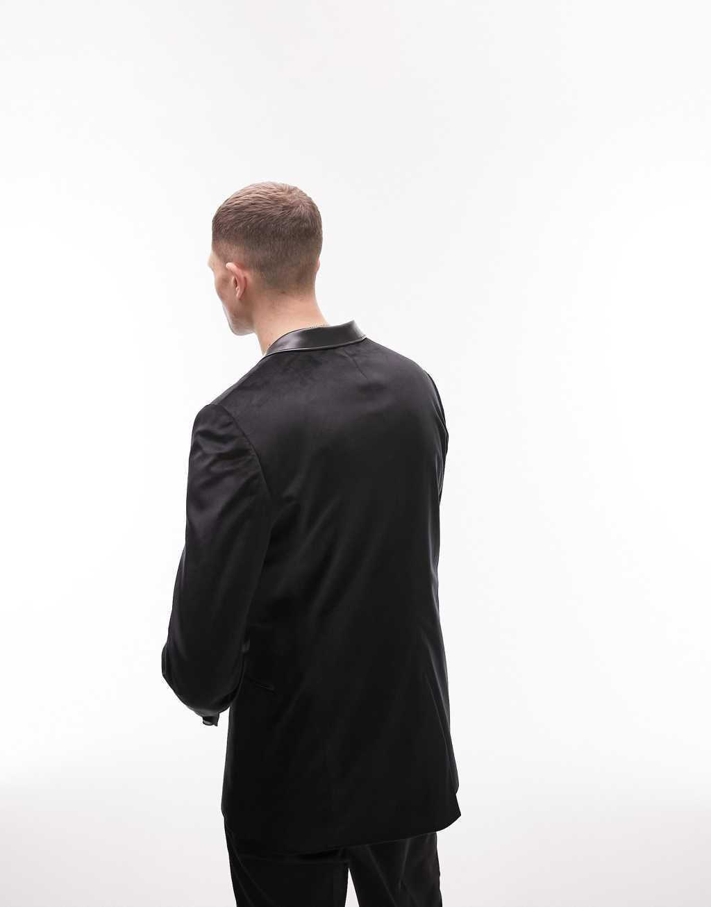 Topman skinny velvet blazer in black Product Image