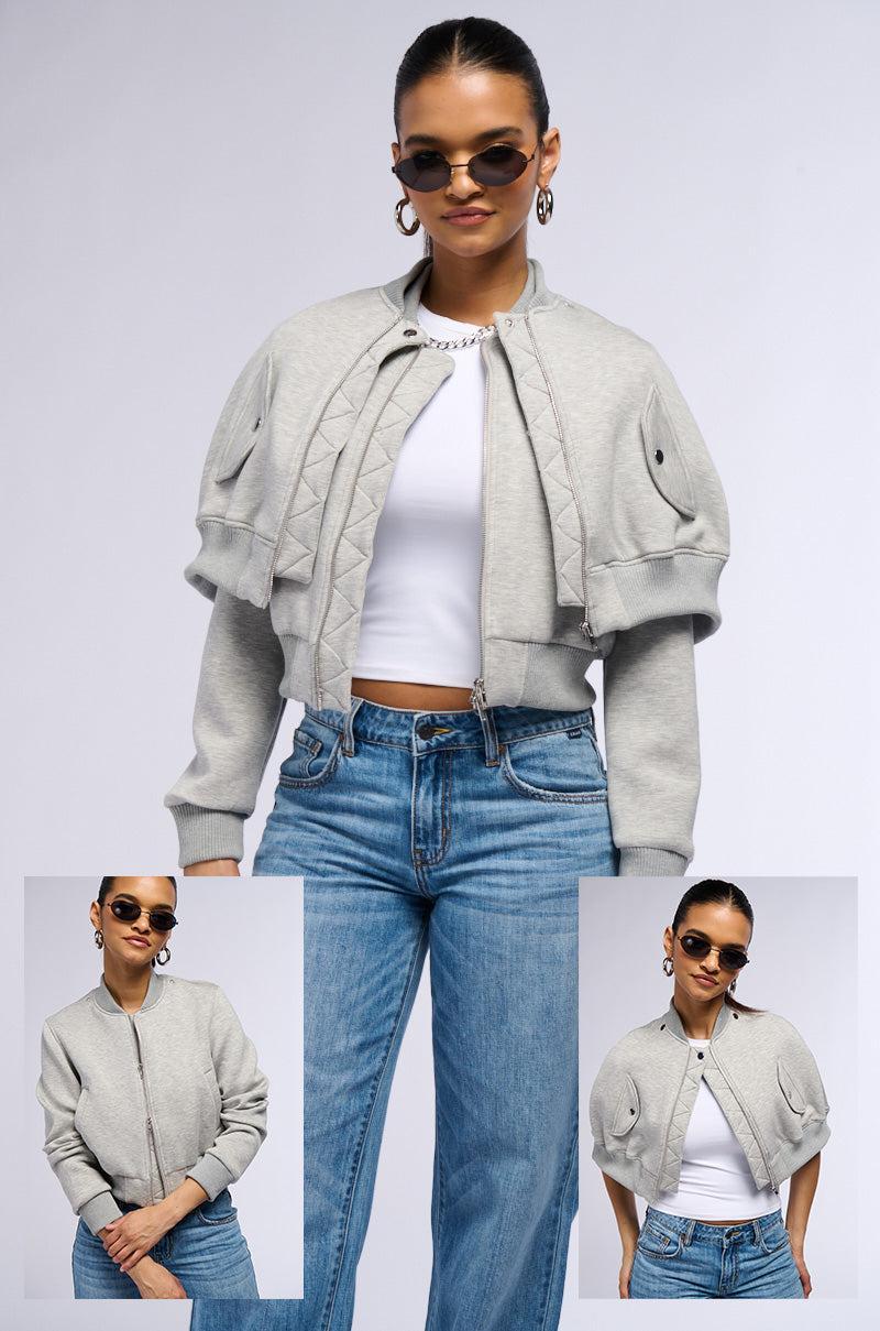 LYNX LAYERED BOMBER JACKET IN HEATHER GREY Product Image