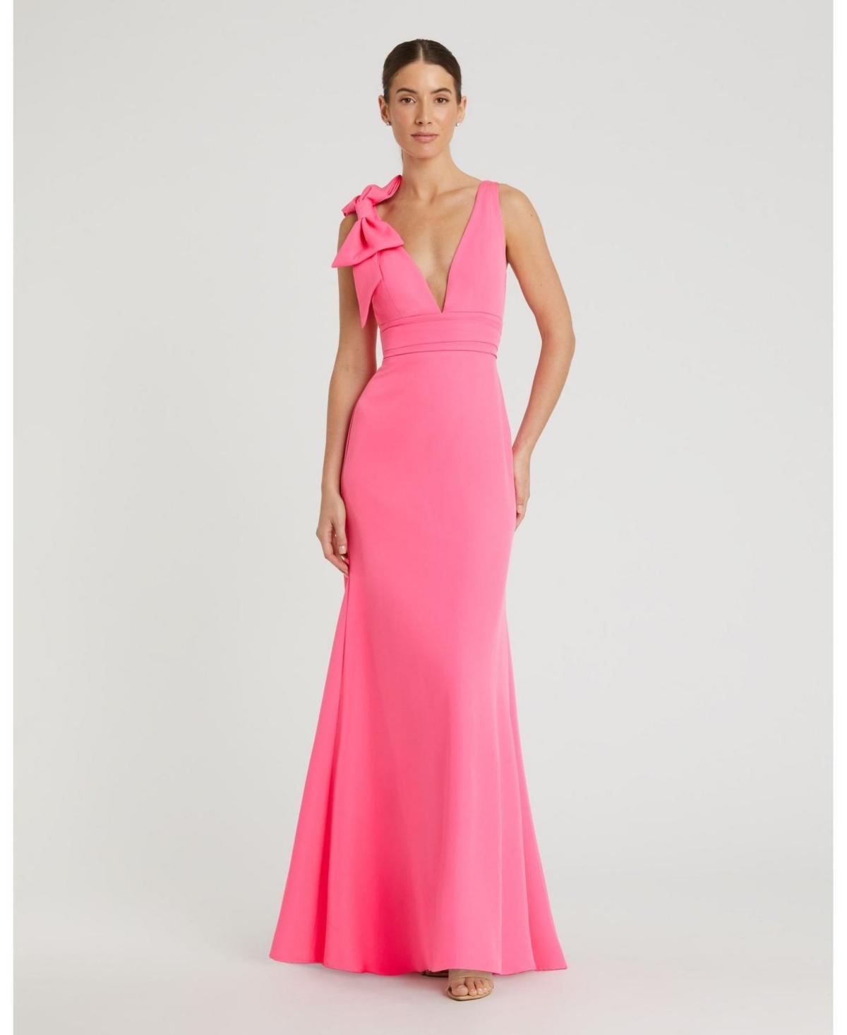 Womens Bow V-Neck A-Line Gown Product Image