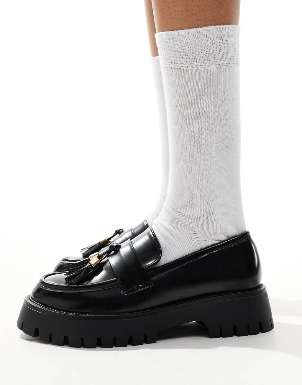 SEQWL chunky tassel loafers in black PU Product Image