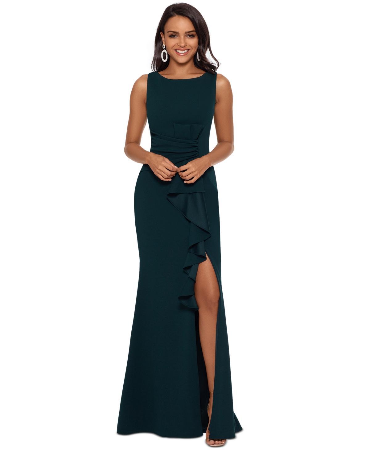 Betsy & Adam Womens Cascading-Ruffle Boat-Neck Gown Product Image