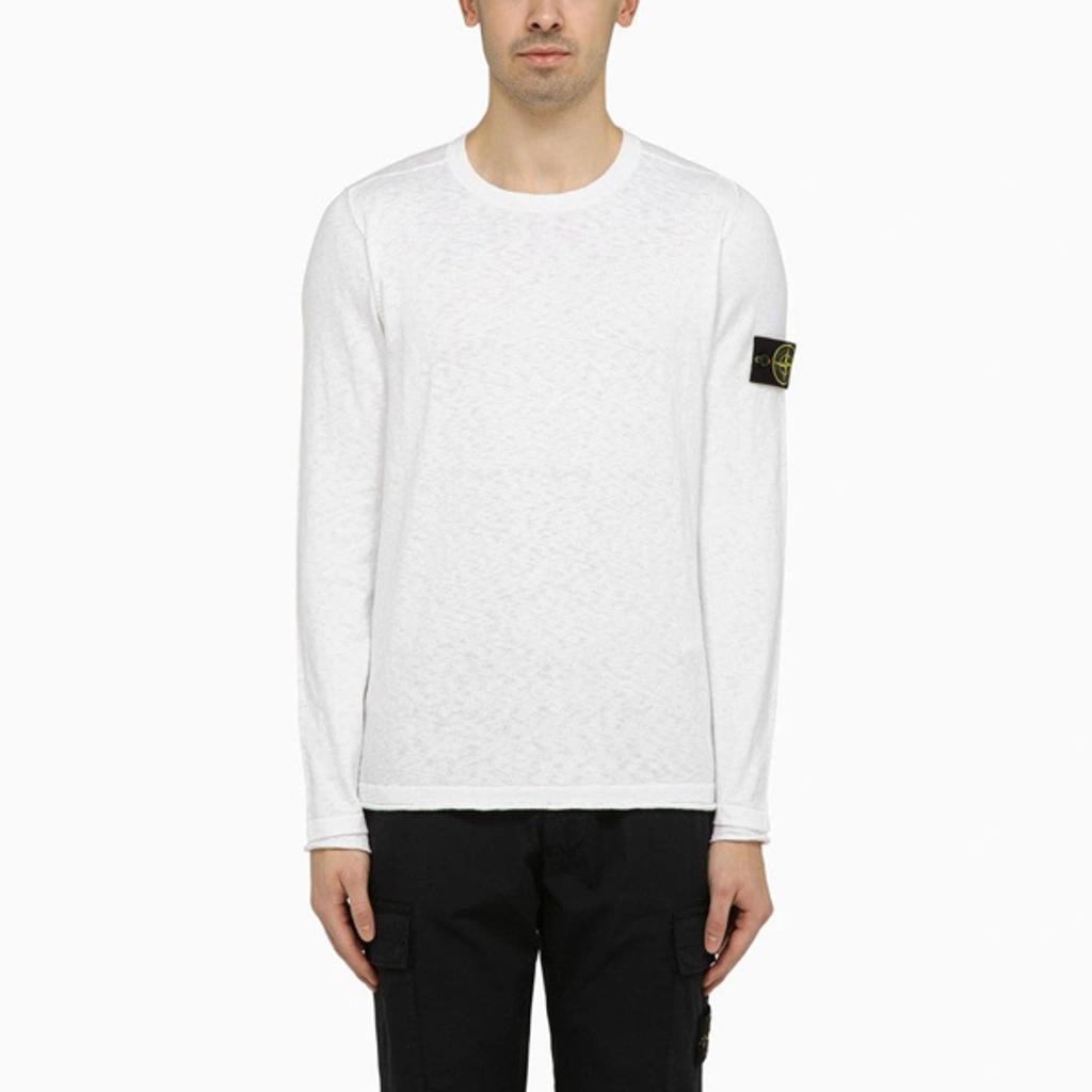 Cotton Blend Crew-neck Sweater In White Product Image