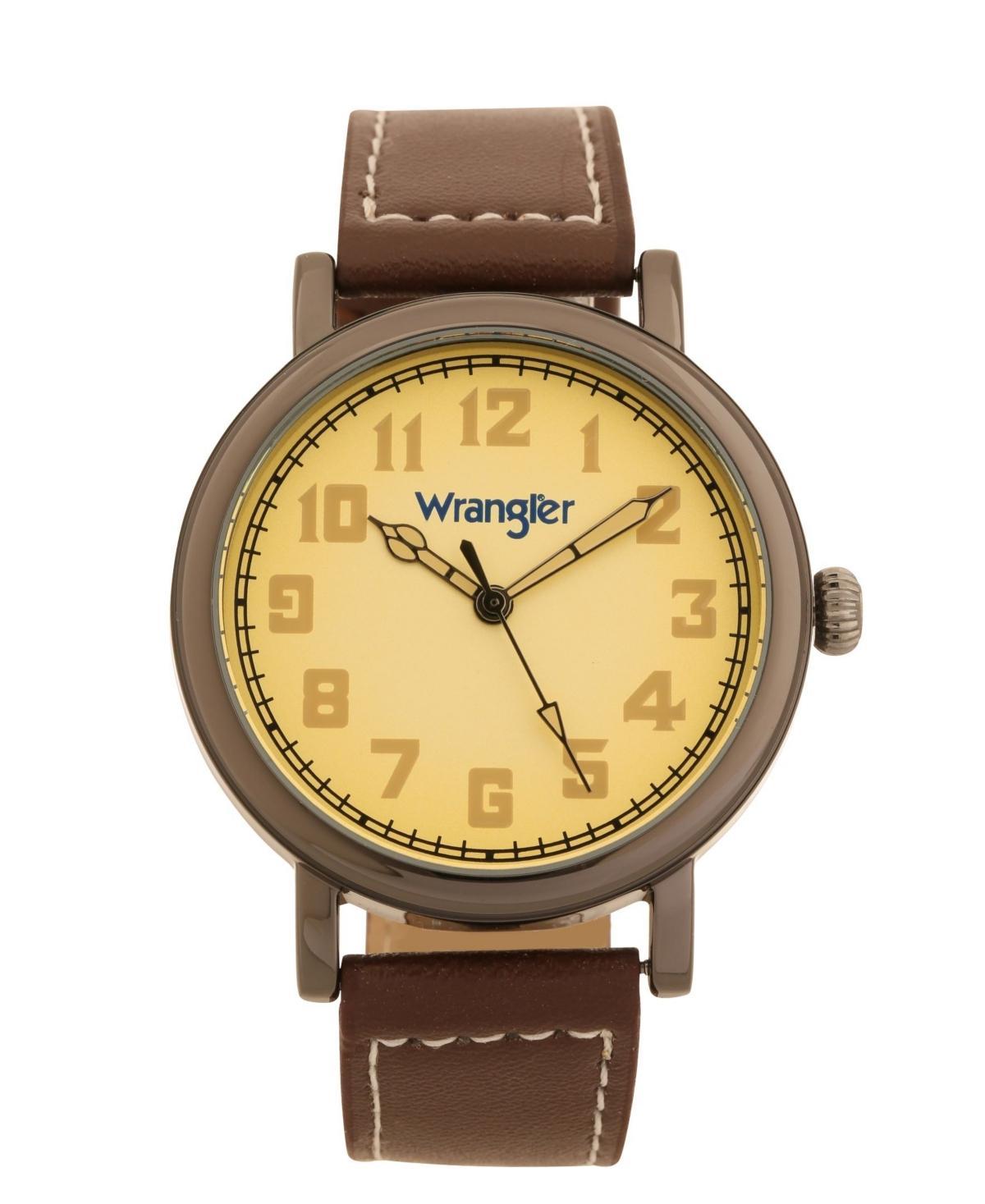 Wrangler Mens Watch, 50MM Antique Grey Case with Beige Dial, White Arabic Numerals, with White Hands Strap with White Stitching, Over Sized Cr Product Image