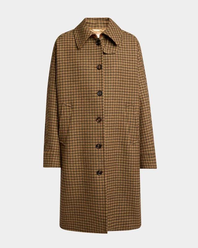 Plaid Single-Breasted Long Coat Product Image