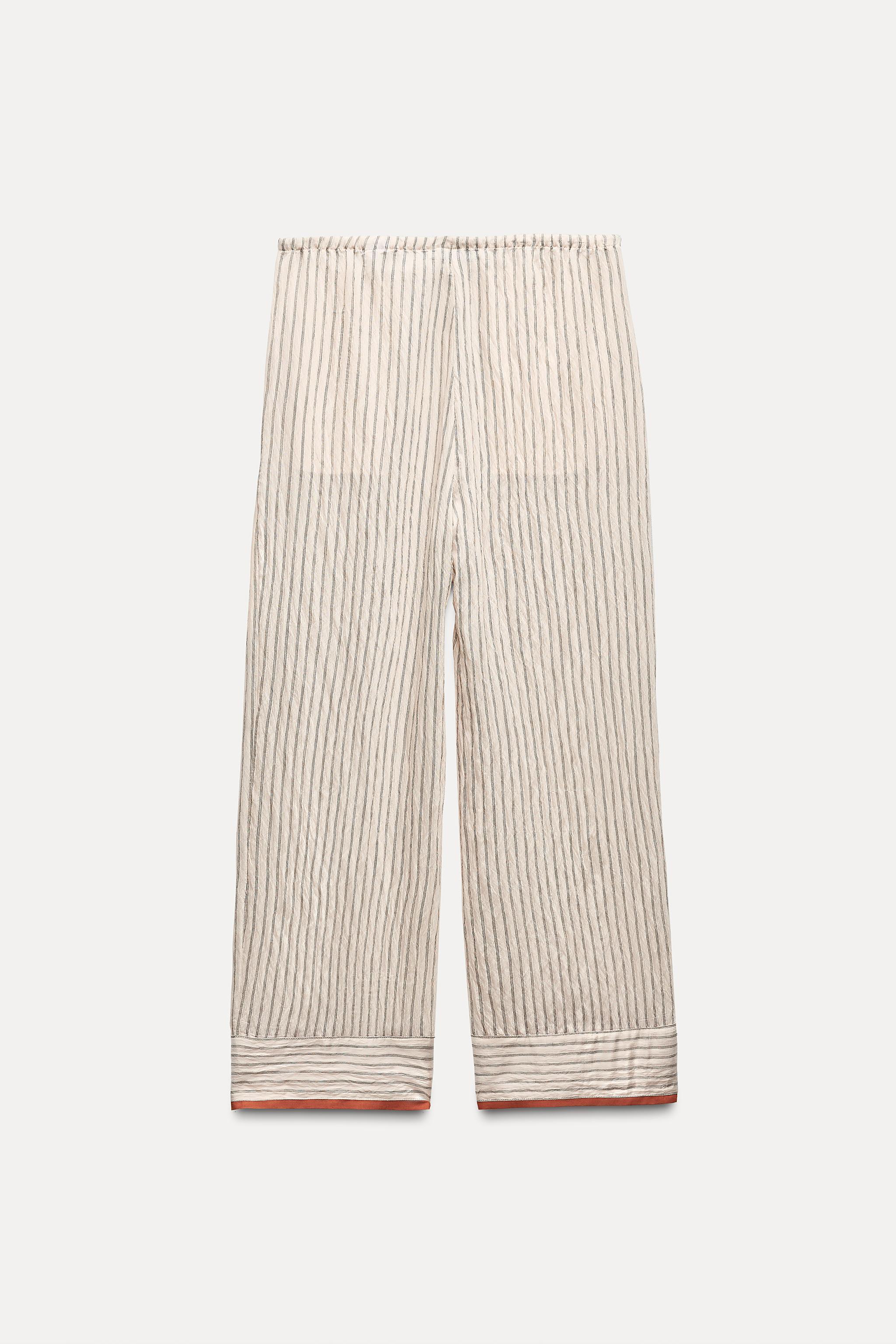 CONTRAST PAJAMA-STYLE PANTS ZW COLLECTION Product Image