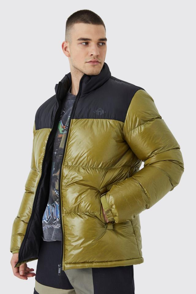 Tall Man High Shine Colour Block Puffer | boohooMAN USA Product Image