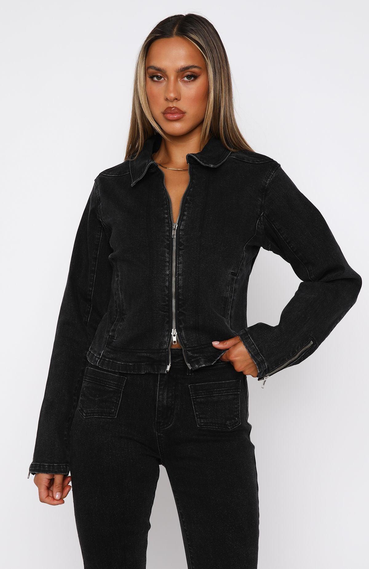 Kayla Denim Jacket Black Acid Wash Product Image