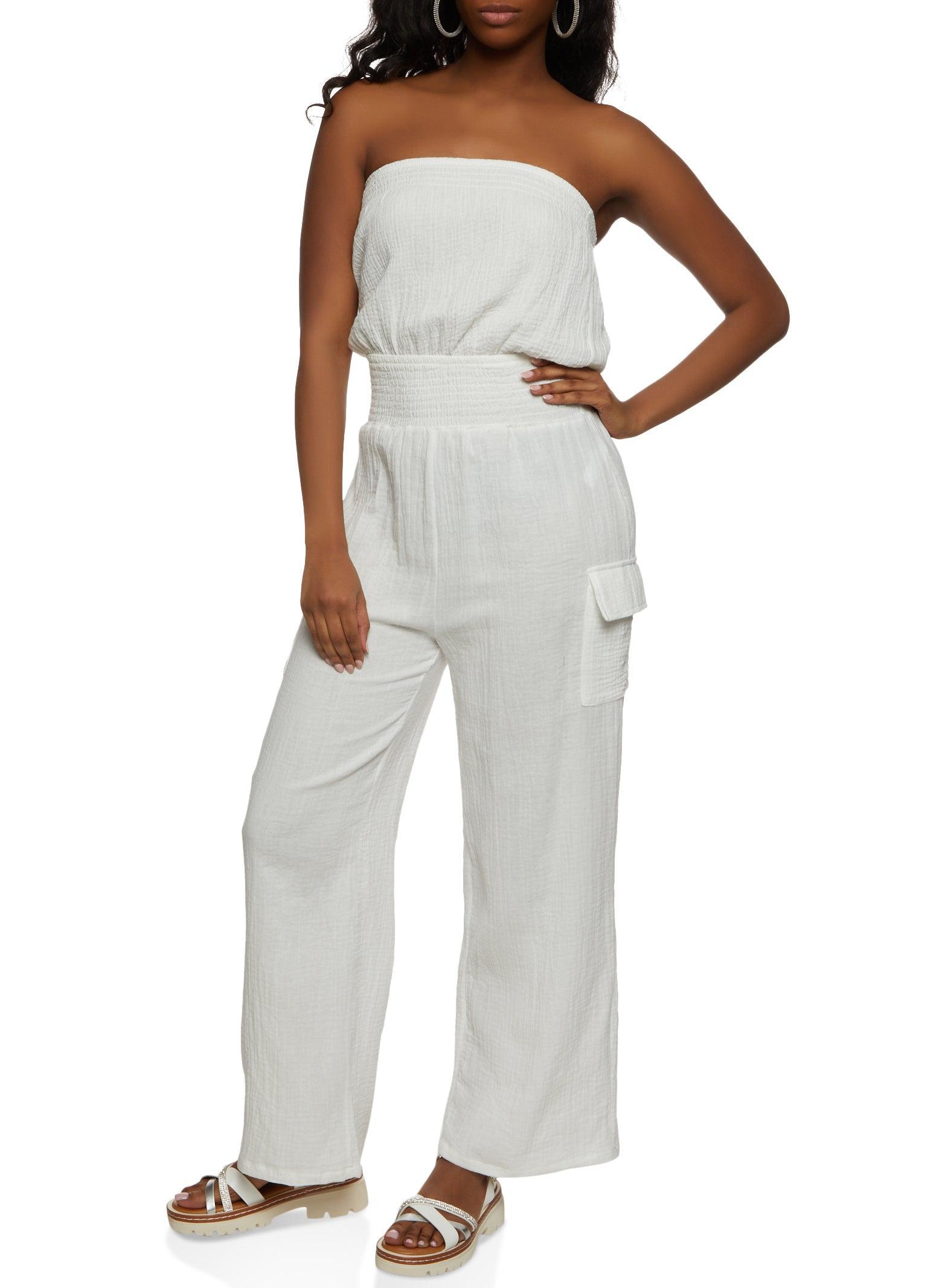 Womens Strapless Smocked Jumpsuit Product Image