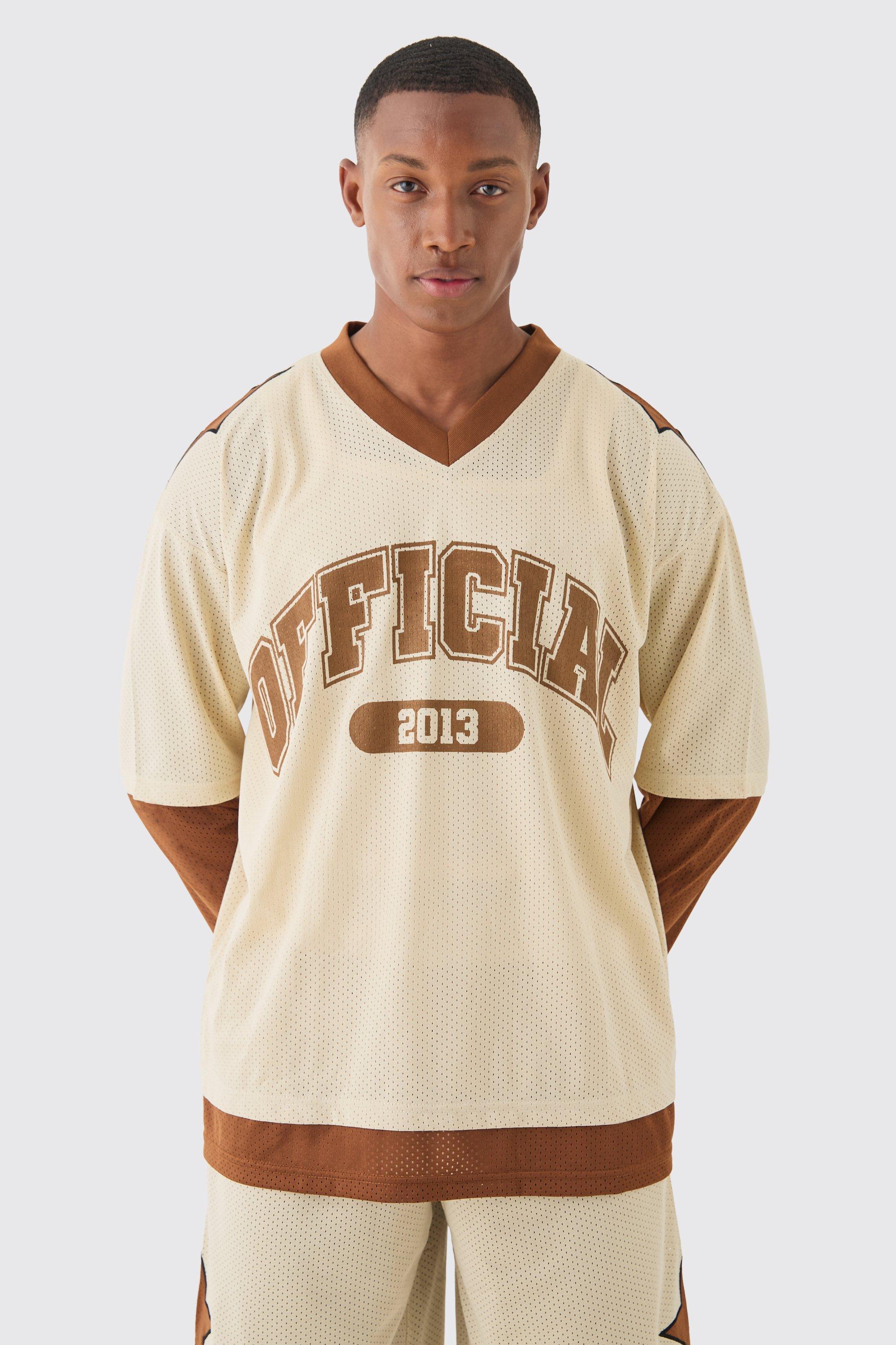 Mens Beige Oversized Boxy Official Layered Mesh Top, Beige Product Image