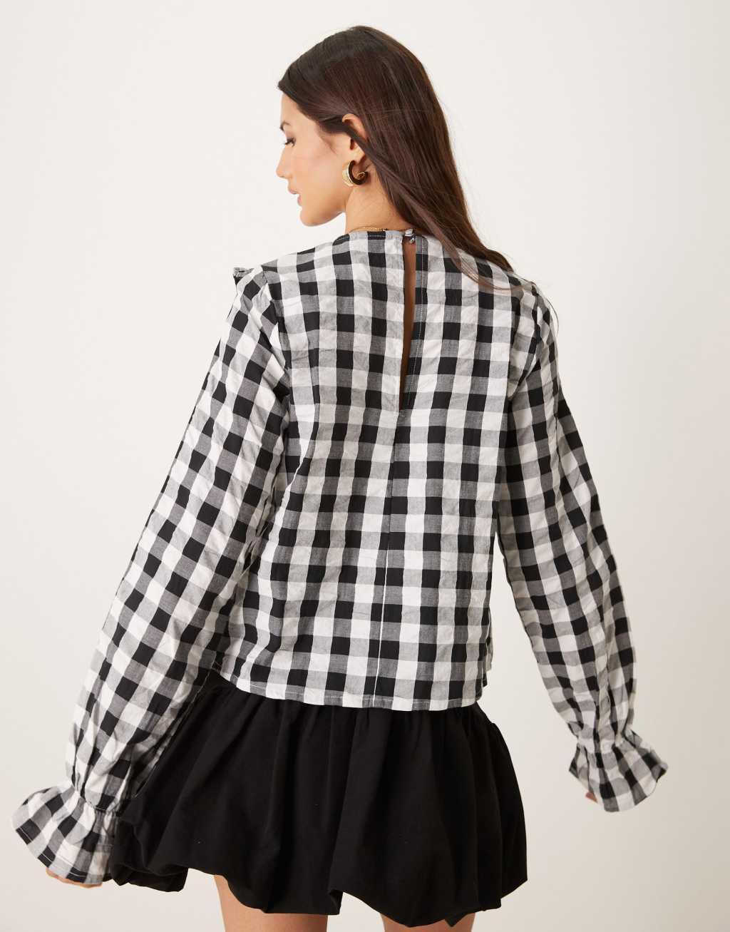 ASOS DESIGN ruffle front gingham top Product Image