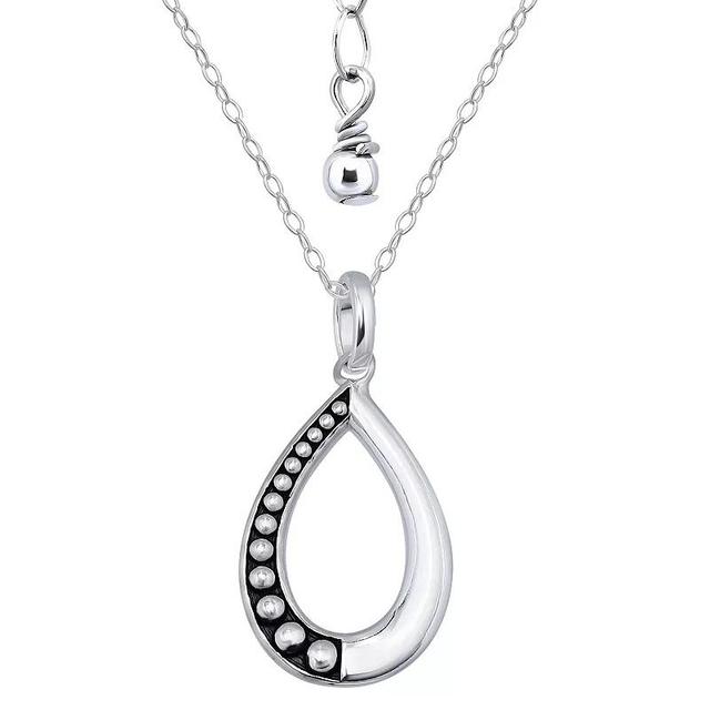 Aleure Precioso Sterling Silver 1/2 Beaded & 1/2 Polished Open Teardrop Pendant Necklace, Womens Product Image