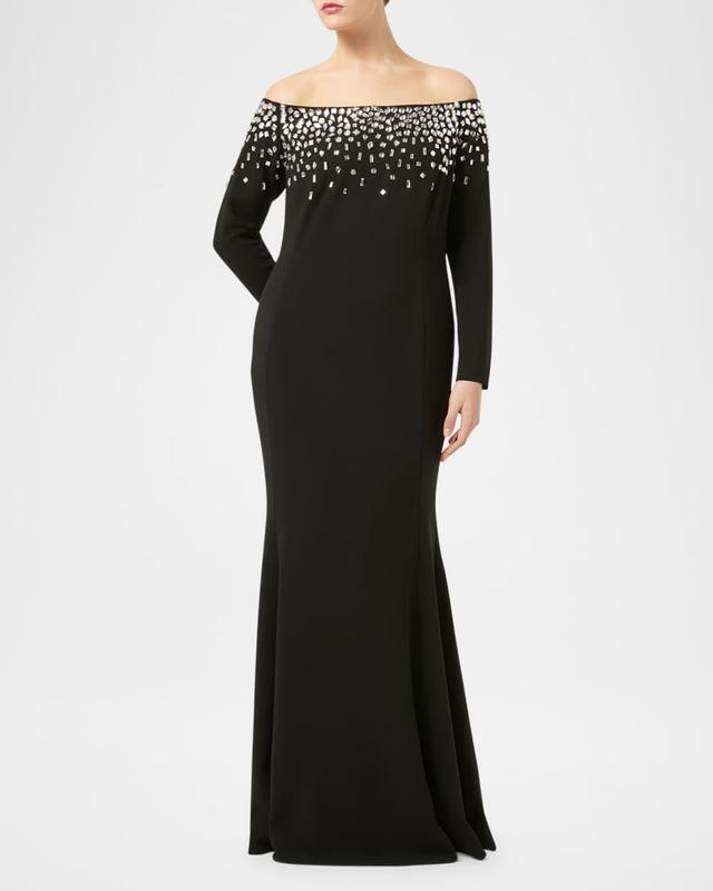 Plus Size Pedina Off-Shoulder Crystal Gown Product Image