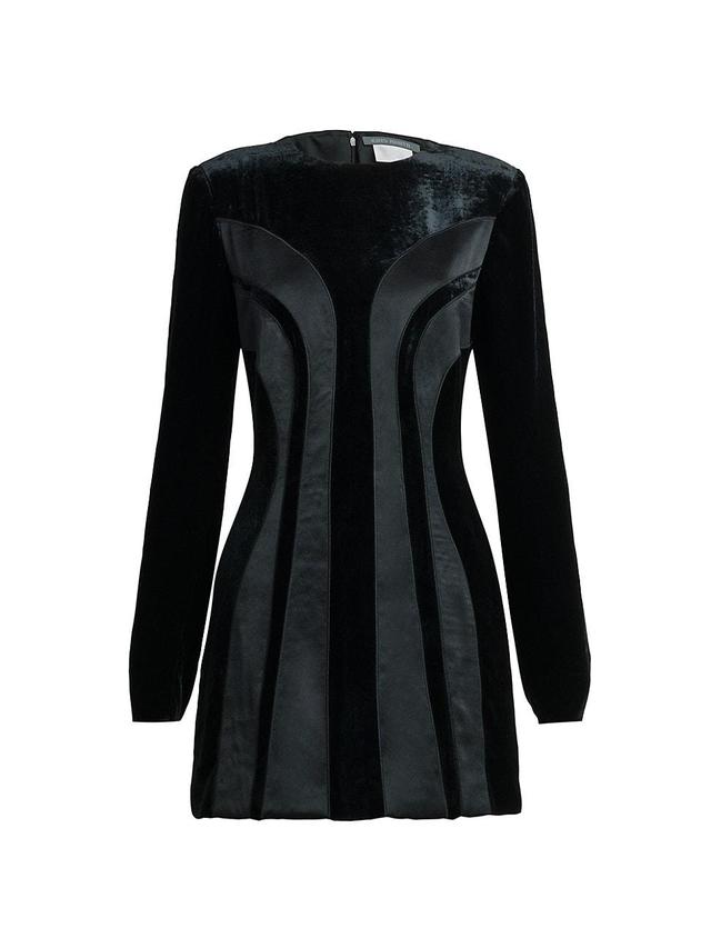 Womens Long-Sleeve Velvet & Silk Minidress Product Image