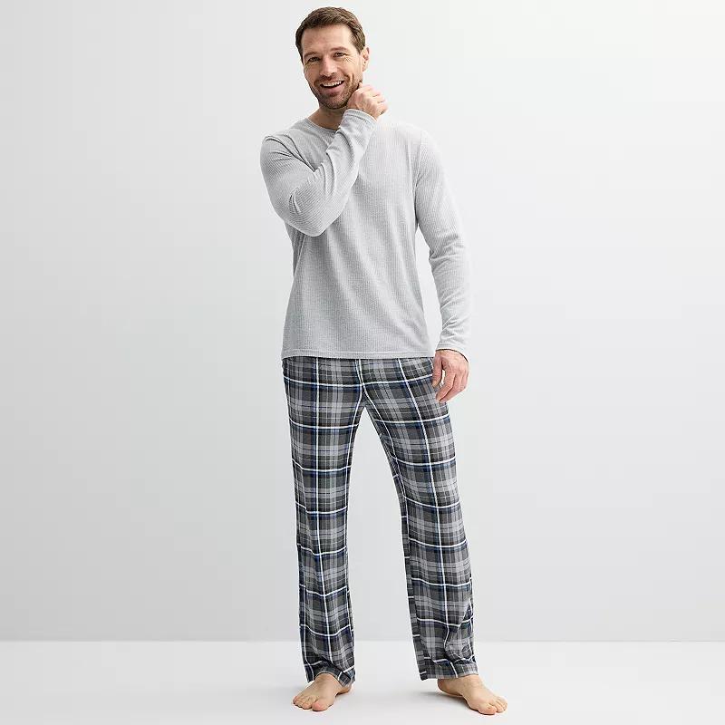 Mens Sonoma Goods For Life Super Soft Ribbed 2-pc. Pajama Set Green Green Plaid Product Image