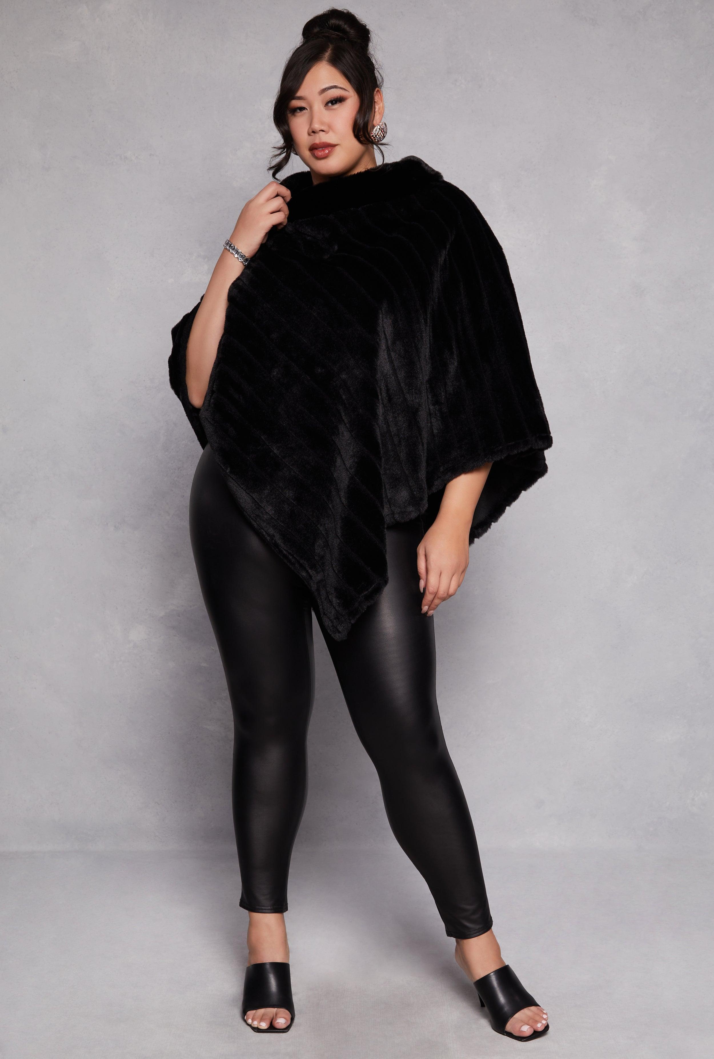 Faux Fur Funnel Neck Poncho Female Product Image