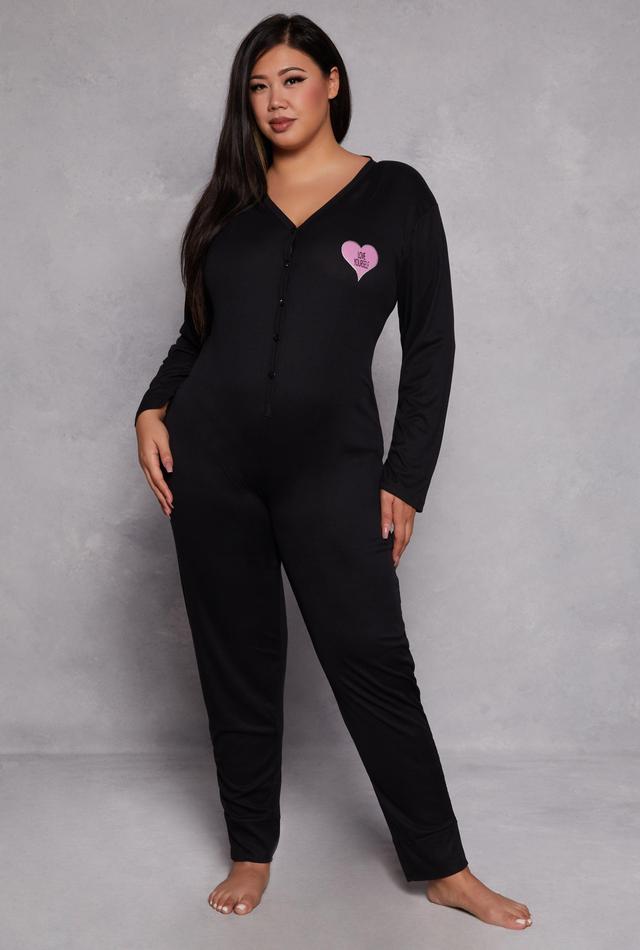 Womens Plus Size Love Yourself Graphic Pajama Onesie Product Image