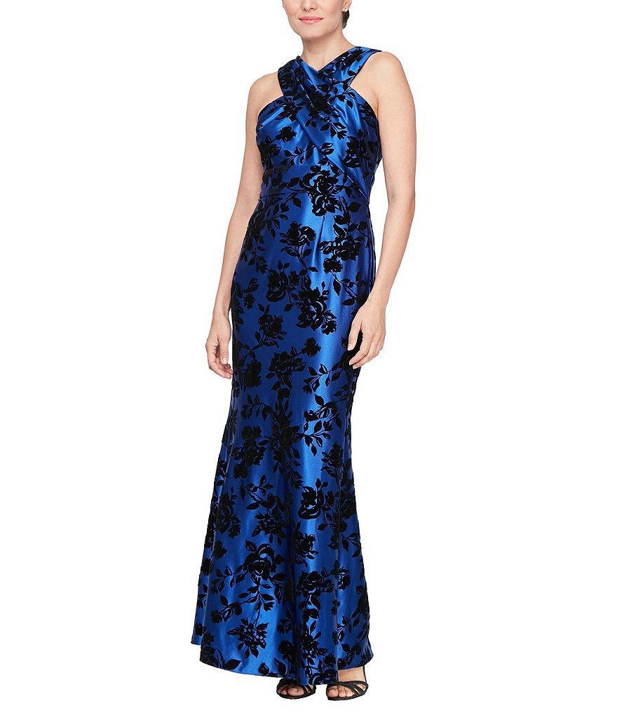 Ignite Evenings Petite Size Crossover Halter Neck Sleeveless Floral Sheath Dress Product Image