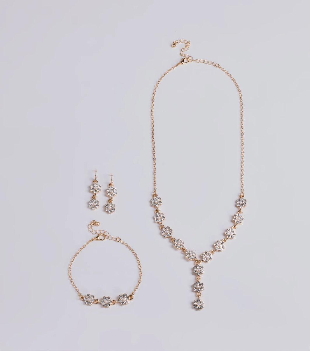 Timeless Elegance Floral Rhinestone and Pearl Necklace Set Product Image