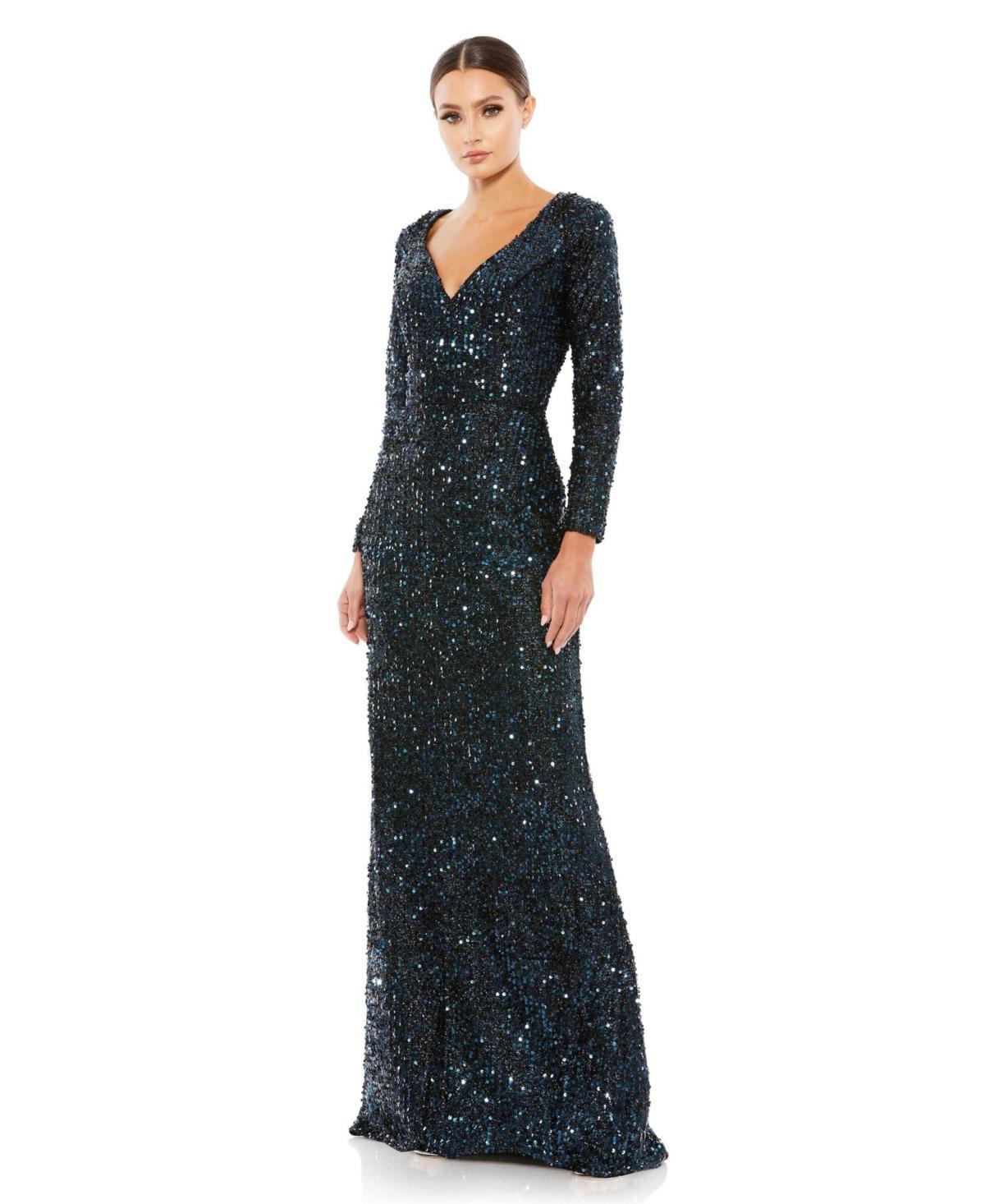 Womens Ieena Sequined V-Neck Long Sleeve Gown Product Image