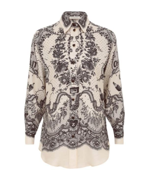 ZIMMERMANN Womens  Crush Relaxed-fit Silk Shirt In Ivory Locket Product Image