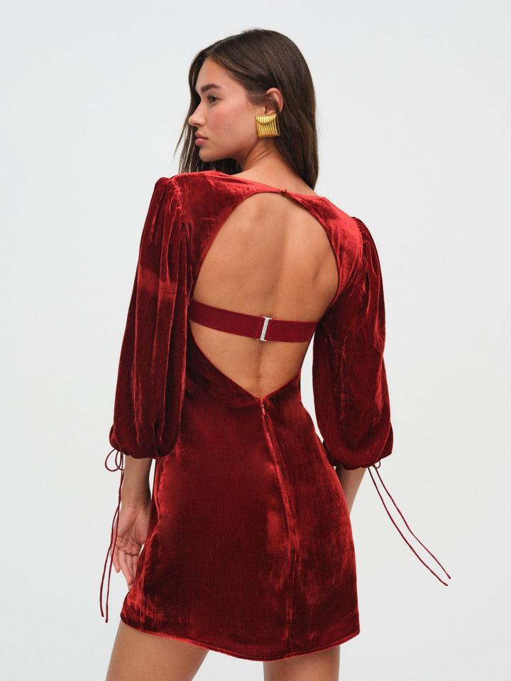 Nadine Velvet Mini Dress — Red Product Image