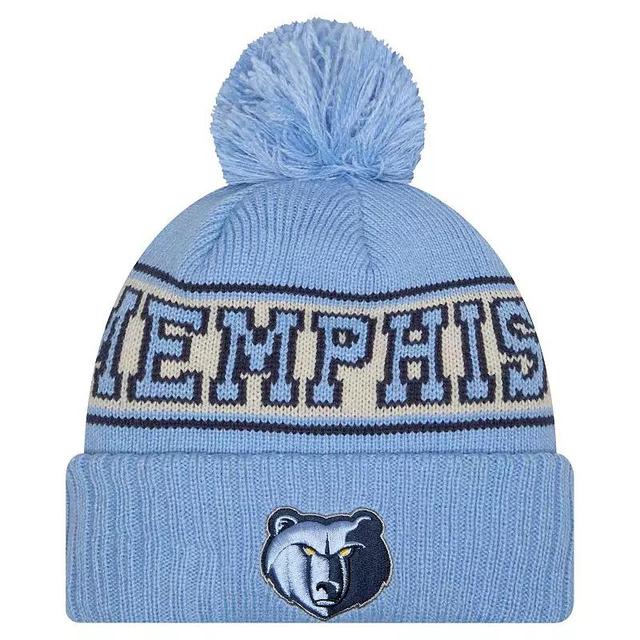 Mens New Era Light Blue Memphis Grizzlies Throwback Retro Cuffed Knit Hat with Pom Product Image