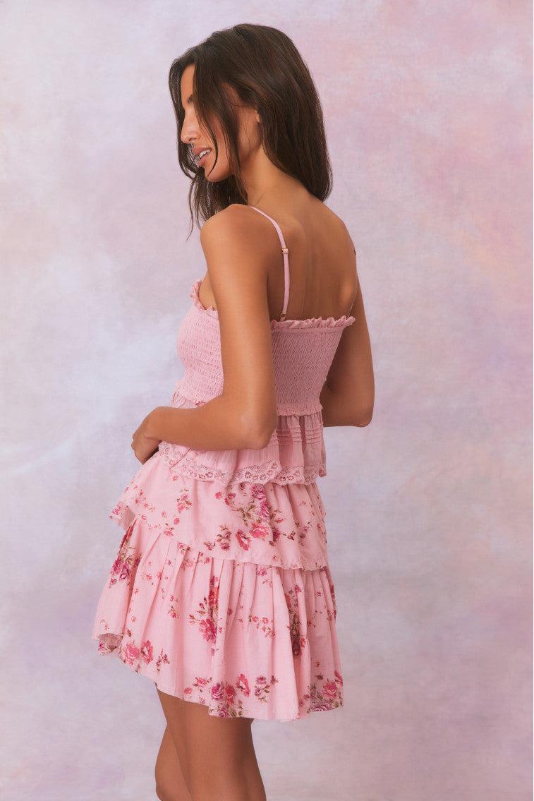 Ruffle Mini Pink Floral Skirt Product Image