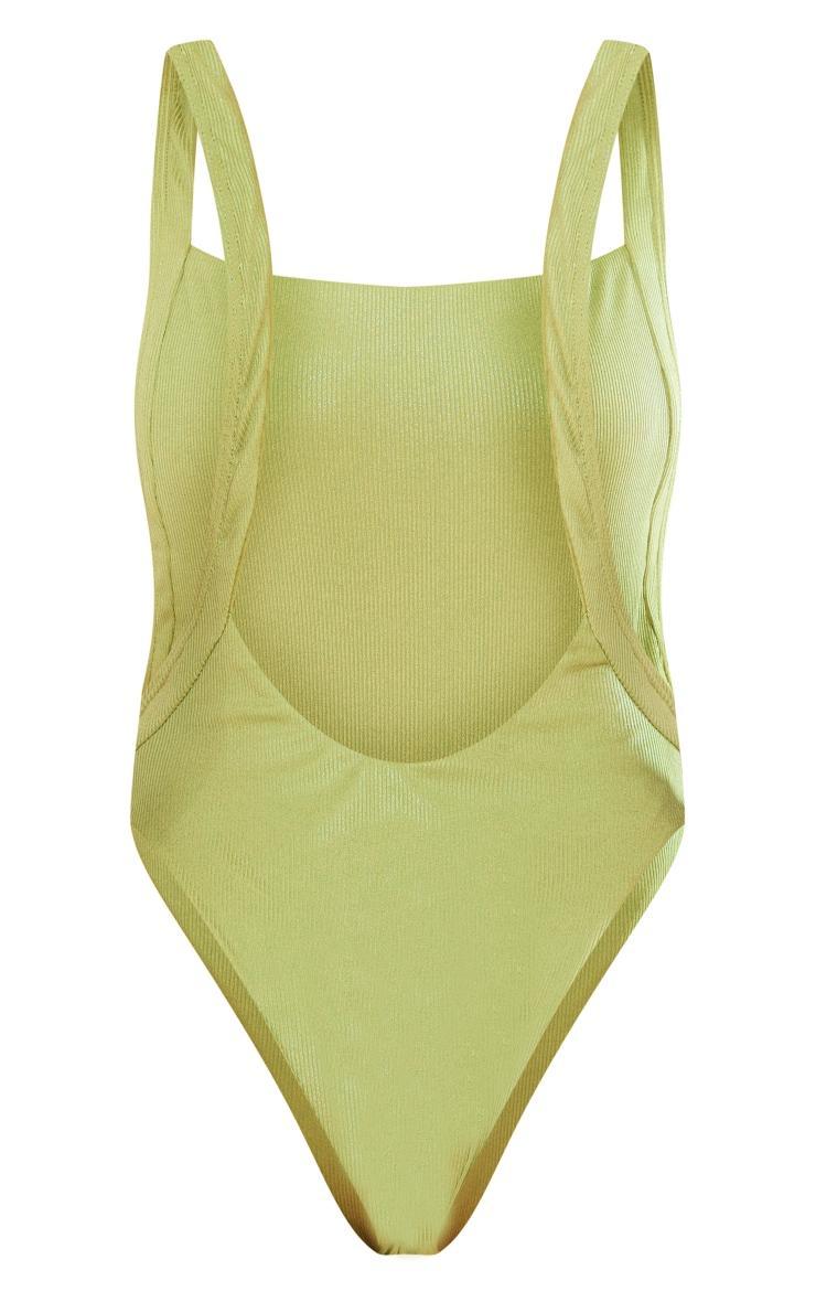 Green Shimmer Ribbed Padded Low Back Swimsuit Product Image