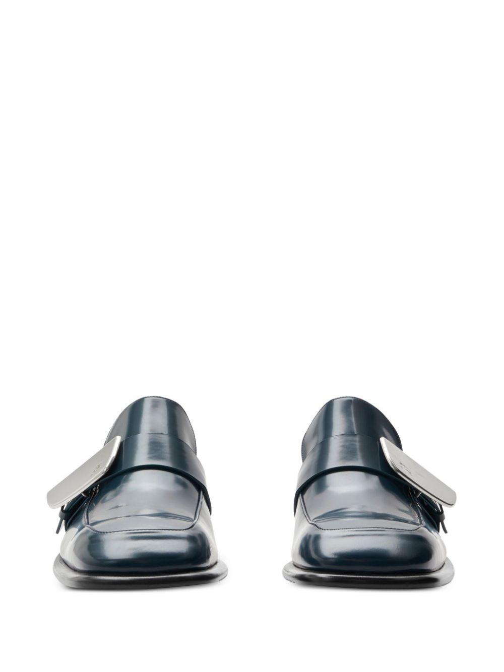 BURBERRY Leather Shield Loafers In Lake Product Image