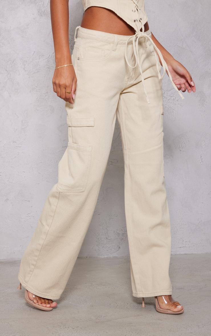 Washed Stone Low Rise Pocket Detail Wide Leg Jeans Product Image