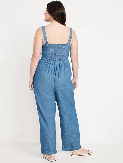 Button-Front Linen-Blend Cami Jumpsuit Product Image