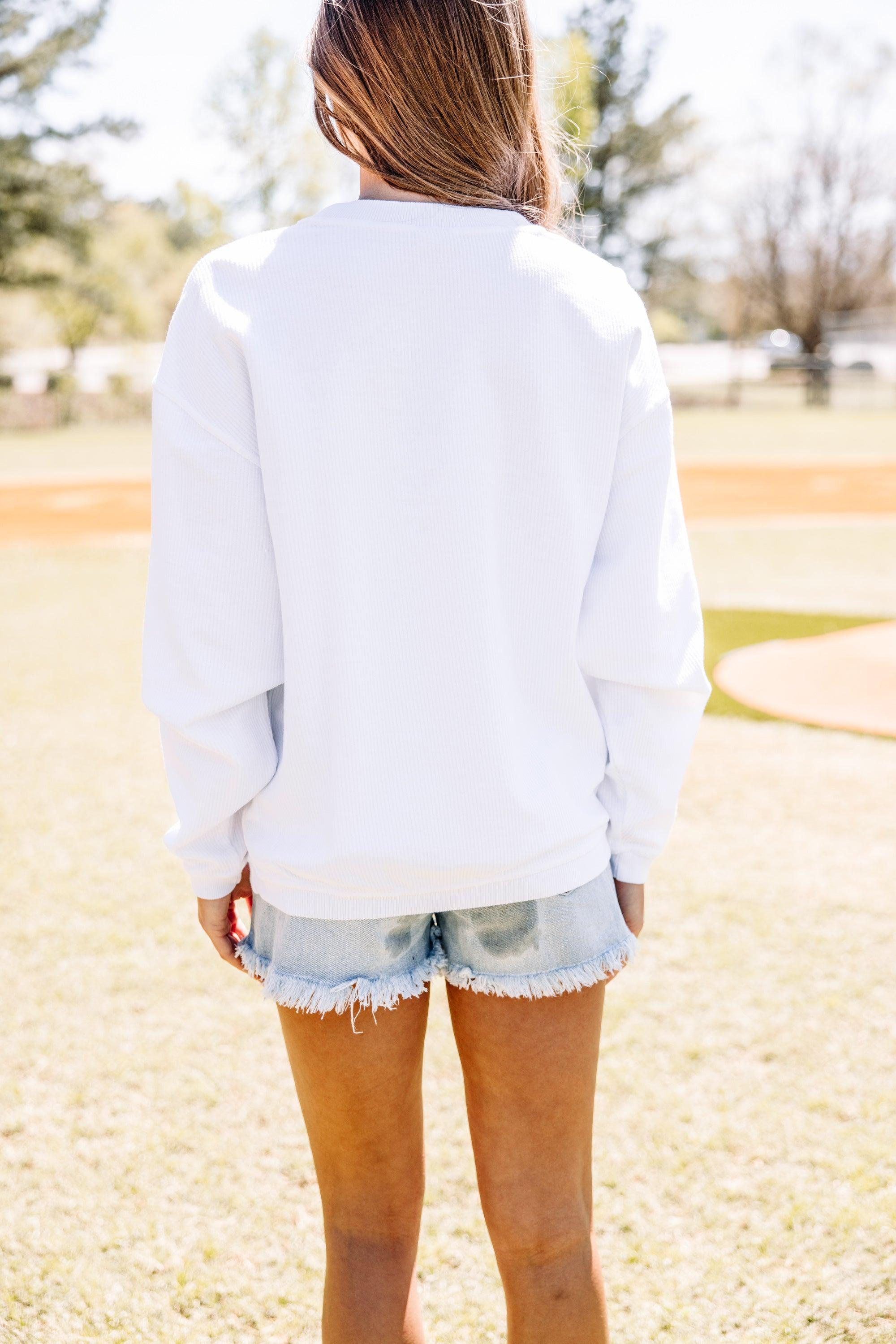 Baseball White Corded Graphic Sweatshirt Female Product Image