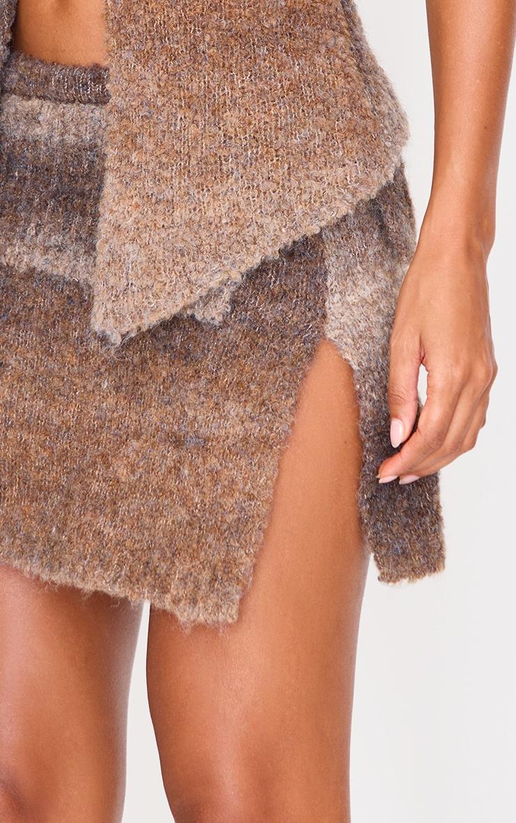 Mocha Stripe Textured Knit Fold Over Mini Skirt Product Image