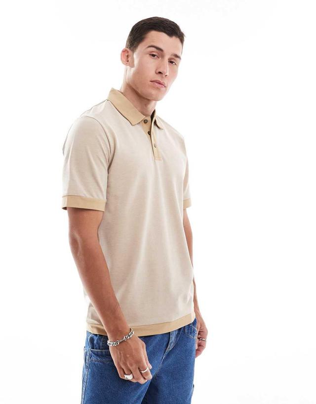 Jack & Jones Premium color block pique polo in beige  Product Image