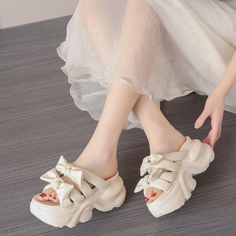 Platform Plain Bow Accent Faux Leather Sandals product image