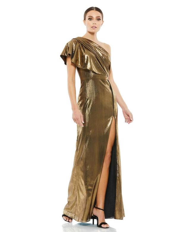 Womens One-Shoulder Metallic Jersey Gown Product Image