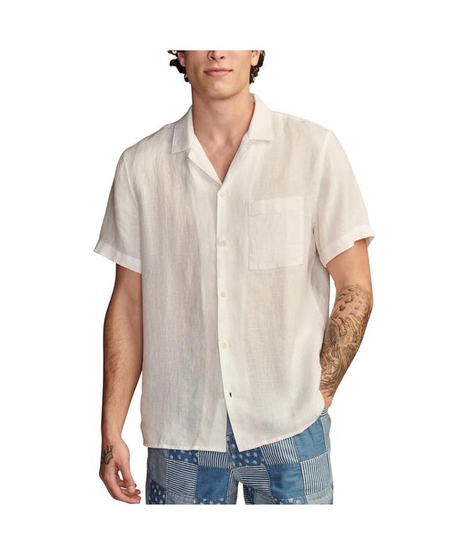 Lucky Brand Linen Camp Collar Short Sleeve Shirt (Burnt Henna) Men's Clothing Product Image