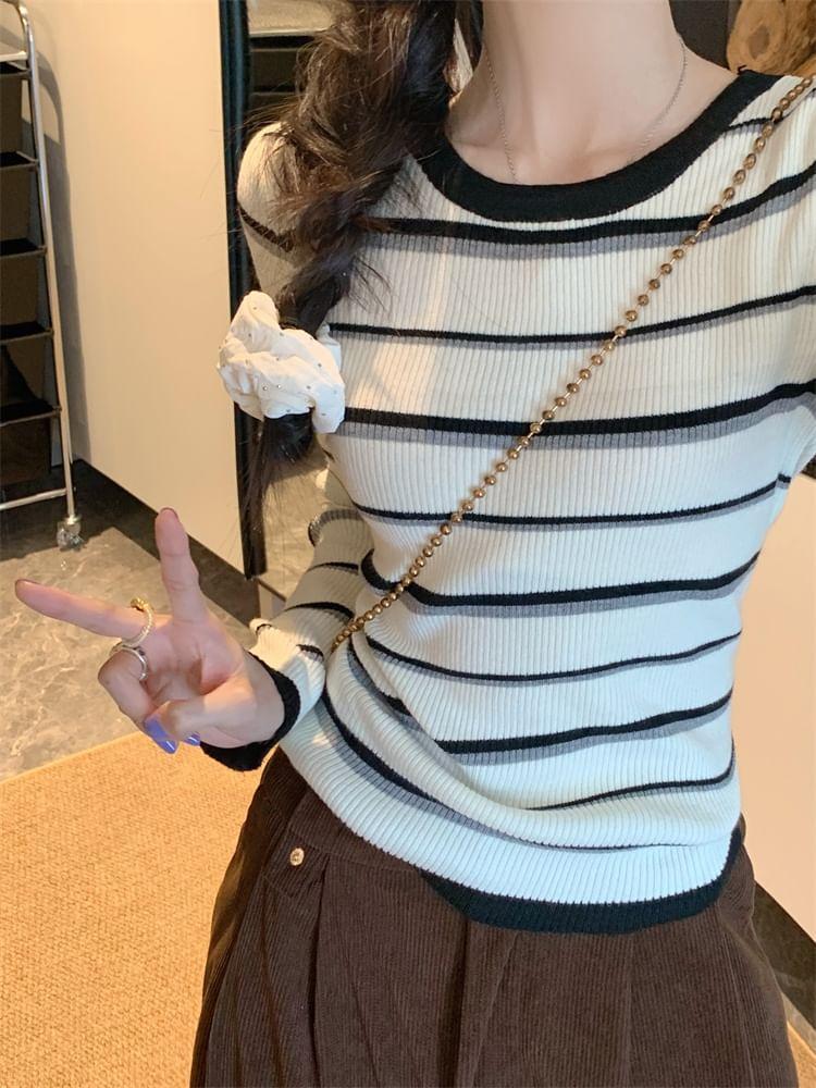 Long-Sleeve Striped Knit Top Product Image