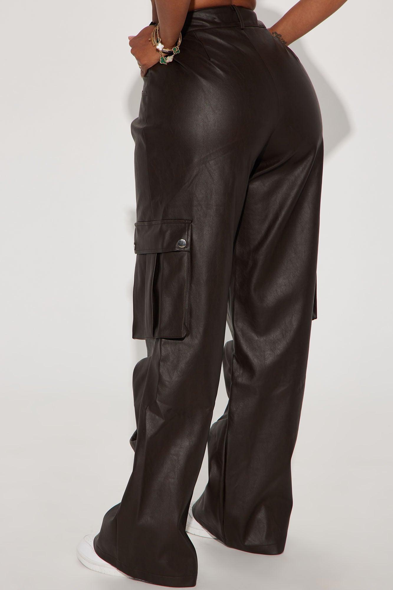 Lookout Mid Rise Faux Leather Pant - Chocolate Product Image