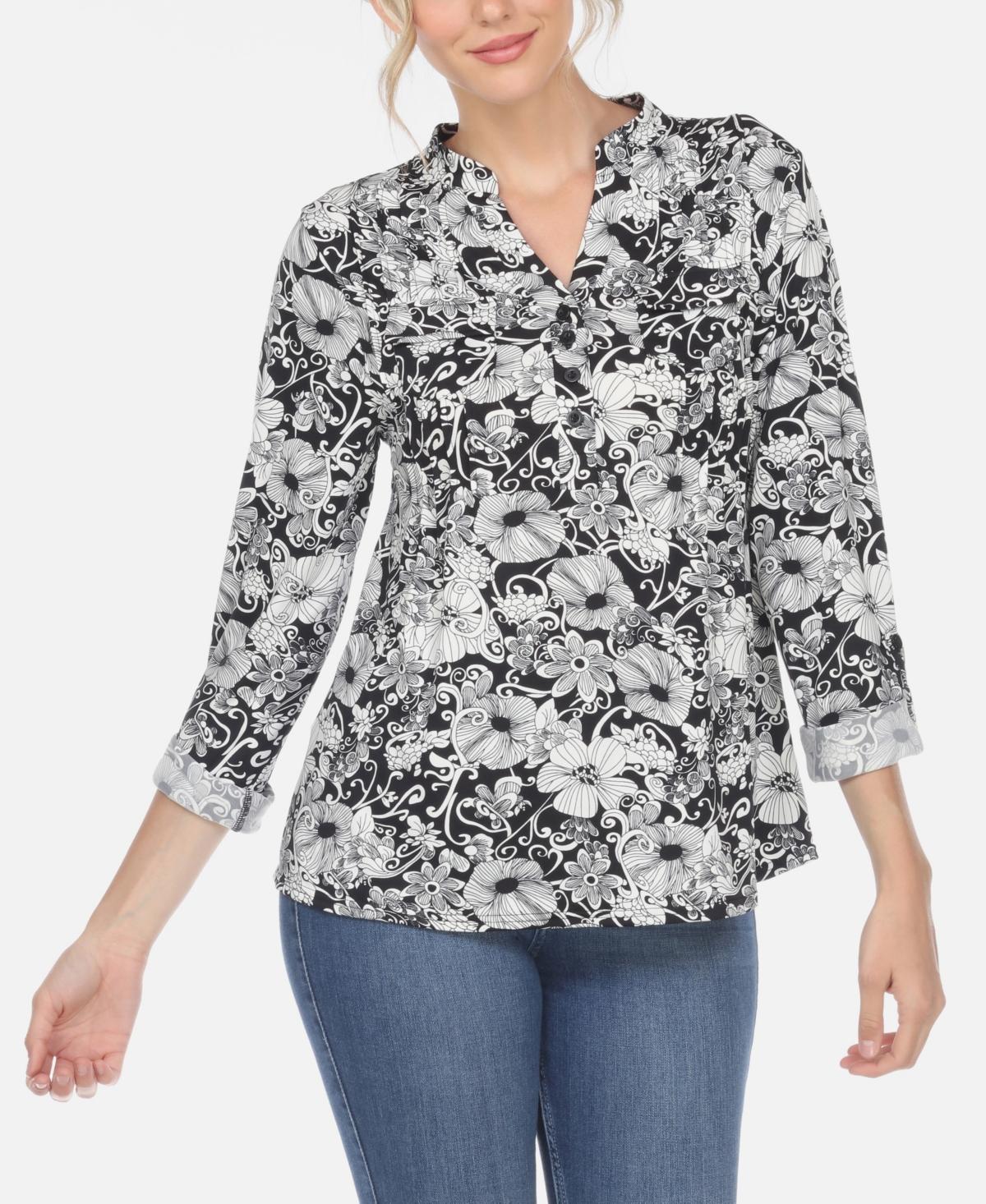 Womens White Mark Pleated Floral Print Blouse Blue Product Image