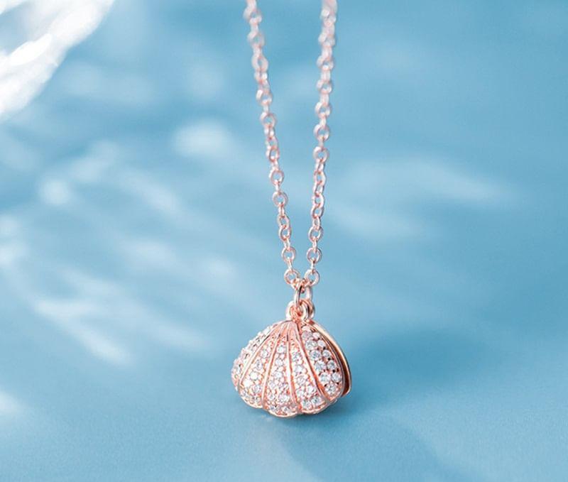 925 Sterling Silver Seashell Faux Pearl Pendant Necklace Product Image