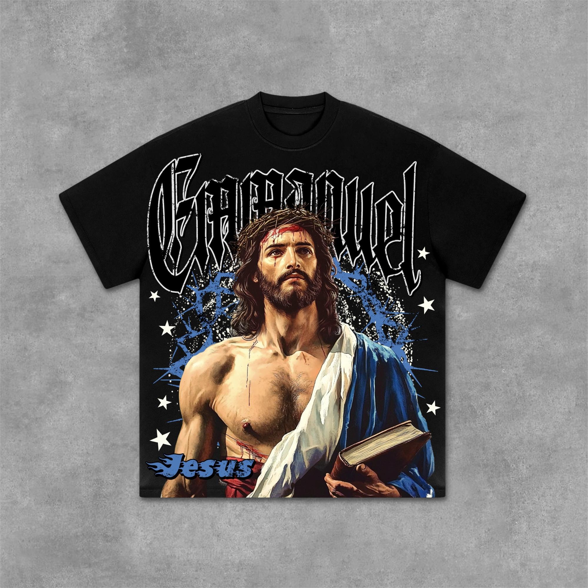 Jesus God Is With Me Retro Old Graphics Cotton T-Shirt Product Image