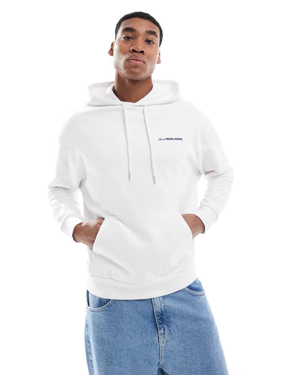 ASOS DESIGN oversized hoodie with chest and back print in white Product Image