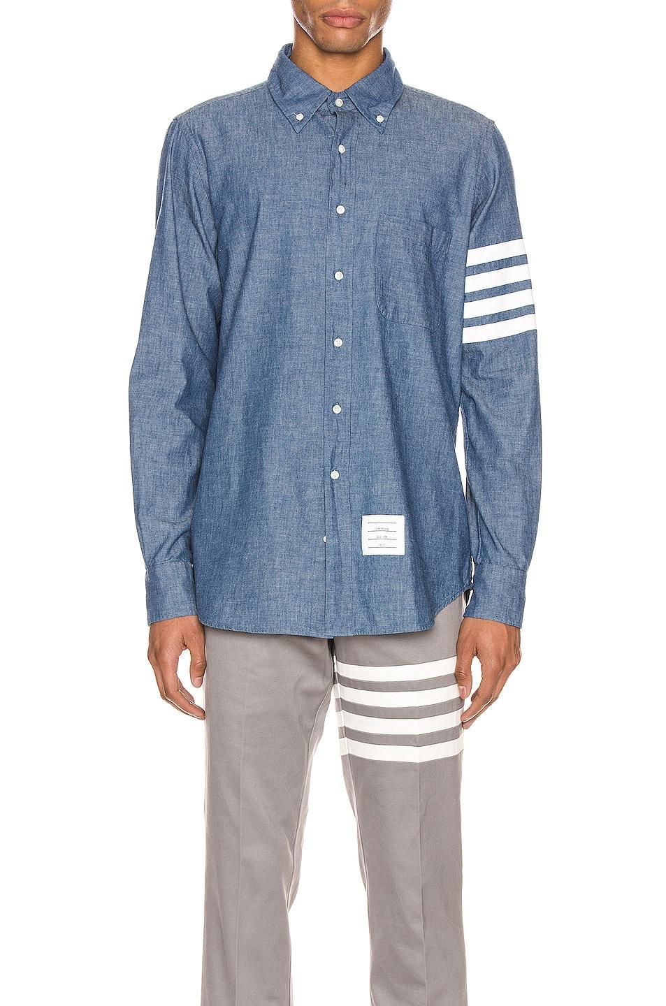 Thom Browne Straight Fit Button Down Long Sleeve Shirt Blue. (also in 1). Product Image